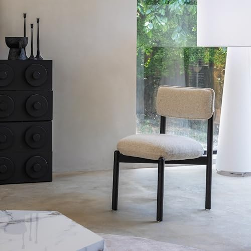 HaoChrymec Chaise en Bois Frank, en Noyer Et Tissu Beige, Design Minimaliste, Confort Assis avec Assise Rembourrée, Solution pour Salon, Bureau, 50 x 53 x 84 cm
