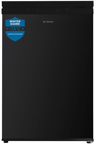 Teknix UC55F5B Freestanding Undercounter Freezer - 55cm Width / 91 Litre Capacity - Suitable for Outbuildings - 4 Large Compartments - 4 Star Freezer Rating - Black