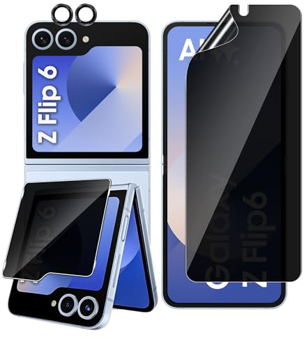 Vanrain Protection D'écran Anti Espion pour Samsung Galaxy Z Flip 6, 1+1+1 Pièces Verre Trempé avec TPU Privacy Film et Caméra Protection, Verre 9H Dureté Haute définition Anti Rayures