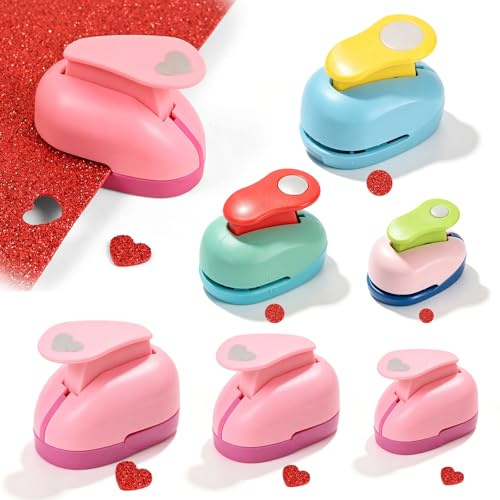 BAIFULAI 6 Stück Papierstanzer Kreis Herzförmig, Motivstanzer, Rund Papier, 3 Größen- 10mm 15mm 25mm, Kreisstanzer für die Kartenherstellung, Scrapbooking und DIY - Vielseitig Stanzer Kreis