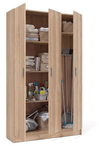 duehome | Armario Multiusos, 3 Puertas, Modelo Multi Useful, Acabado en Color Roble Canadian, Medidas: 110 cm (Ancho) x 180 cm (Alto) x 37 cm (Fondo)