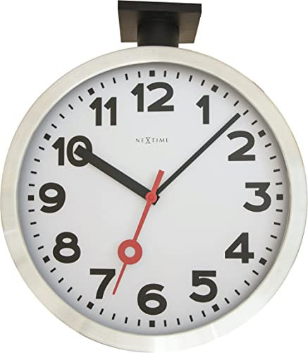NeXtime 3217 Wanduhr Bahnhofsuhr STATION DOUBLE, zweiseitig, lautlos, rund, aus Glas, Aluminium, ø 38 cm, 44.5 x 38 x 13 cm