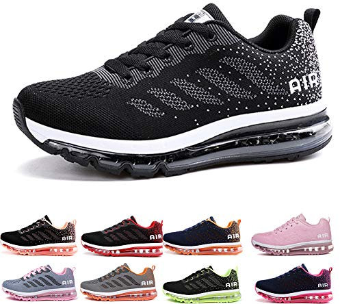 Uomo Donna Air Scarpe da Ginnastica Corsa Sportive Fitness Running Sneakers Basse Interior Casual all'Aperto BlackWhtie 37