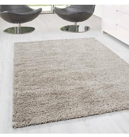 Carpettex Hochflor Teppich Wohnzimmer Einfarbig Design Prime Shaggy Teppich Beige 200x290 cm - Langflor Teppich Schlafzimmer Flokati Teppich Flauschig Super Soft Küchenteppich Wohnzimmerteppich