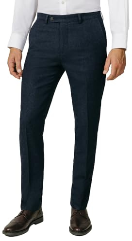 Dobell Mens Navy Donegal Tweed Trousers Regular Fit Wool Blend