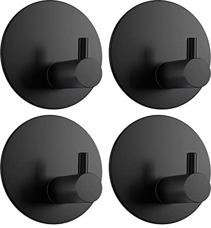 Aikzik Handtuchhalter ohne bohren, 4er SET - Schwarz Klebehaken Rund, Handtuchhaken Edelstahl, Wandhaken Bad und Küche Haken Selbstklebend