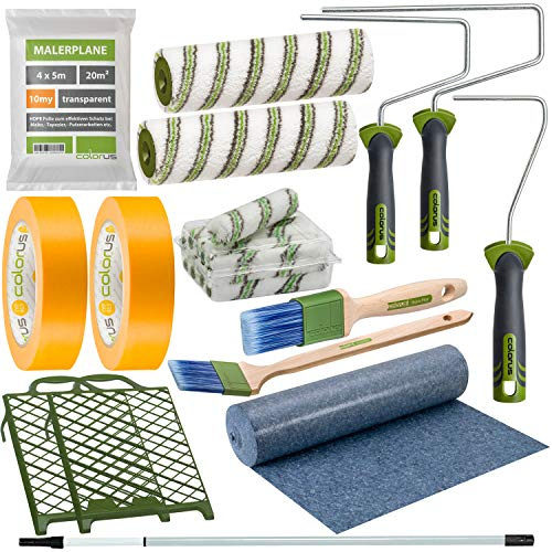 Colorus Maler Set, Werkzeug-Set für Malerarbeiten und Renovierung | Zusammengestelltes Malerwerkzeug in einem Paket – die genaue Zusammenstellung zeigen die Produktbilder