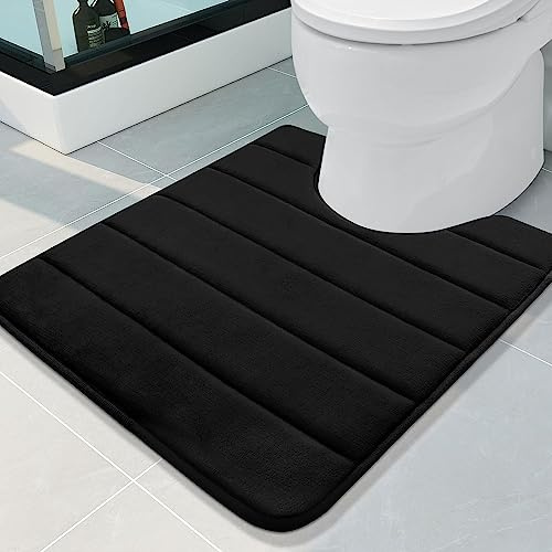 Buganda Memory Foam U-Shaped Contour Toilet Rugs, Non Slip Absorbent, Thick Soft Washable Bathroom Mat, Floor Carpet Bath Rugs Mat for Toilet Base (24 x 20, Black)