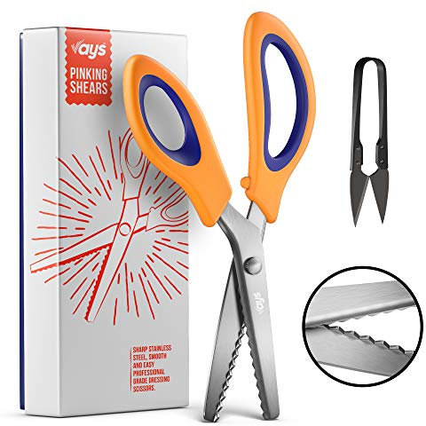 Vays Zackenschere, Zickzackschere Stoff, Edelstahl Rostfrei Schere, Schneiderschere, Stoffschere zickzack, 24 cm , gratis Fadenschere