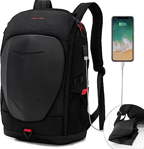 KINGSLONG Zaino da Moto da Gioco con Guscio Rigido, Zaino per Laptop da 15-17,3 Pollici con Porta di Ricarica USB, Antifurto Impermeabile Viaggiare Uomini Affare Università Scuole All'aperto