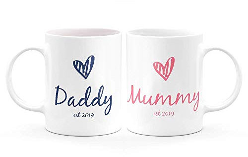Mummy and Daddy Est 2019 His and Hers Duo Mugs One Size White New Baby Arrival Couple Gift Xmas