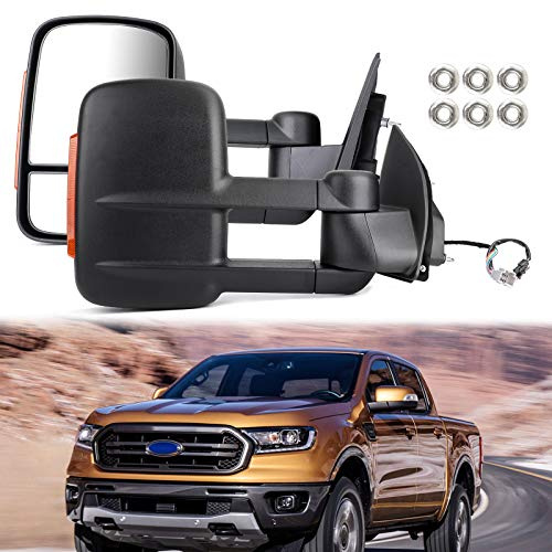 Areyourshop Ausziehbare Abschleppspiegel,Erweiterbare Towing Mirrors für Ford Ranger MK PX XL XLT XLS Wildtrak 2012-ON – Manuell Teleskopierbar, Schwarze ABS, mit Rauch-Indikatoren, Links und Rechts