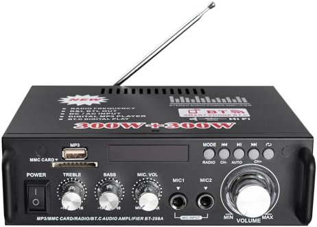 PROZOR Amplificatore Bluetooth Audio Stereo 300W+300W Audio HiFi Amplificatore Alta Fedeltà Interfaccia USB e Scheda SD per Bluetooth Senza Fili Smartphone Tablet Ecc
