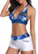 Durio Bikini Damen Set Bikini Verstellbar Zweiteiliger Badeanzug Push Up Bikini mit Hotpants Weiß mit Blauen Blumen 38
