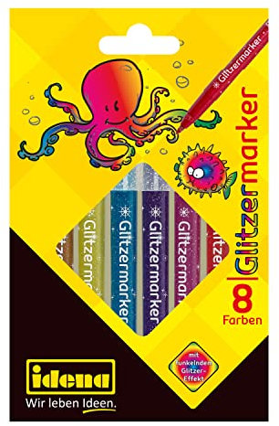 Idena 60053 - Glitzermarker, 8er Etui, in sortierten Farben