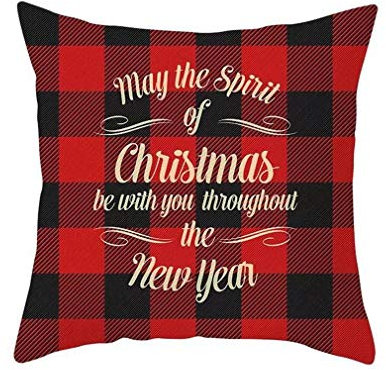 Nunubee Schwarz Rot Plaid Polyester Sofakissenbezug Haushaltskissenbezug Quadratischer Kissenbezug Weiches Und Langlebiges Schlafsofa Home Decoration Schönes Muster 45 * 45Cm # 4