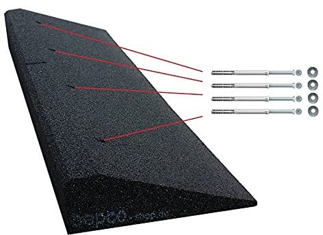 bepco Rampe de Trottoir + kit de Fixation, L x l x H : 100 x 25 x 4 cm, en Caoutchouc (Noir), avec rondelles intégrées à la Rampe pour la Fixation