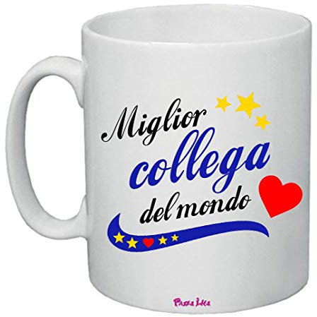Tazza 8x10 Ceramica - Scritta miglior collega del Mondo - Design divertente - Regalo scherzo - Collezione ufficio