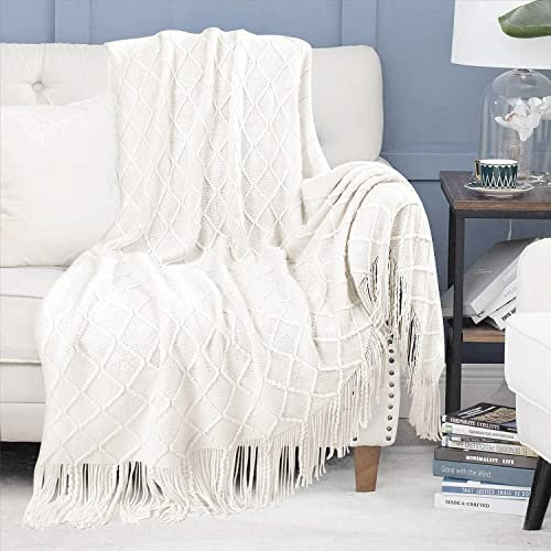 Sofadecke,Kuscheldecke Stricken Kleine Decke Couchdecke,Weich Wolldecke Wohndecken Quaste Gestrickt Decke Schlafdecke Bettdecke Klimaanlage Decke Autodecke für Couch,Büro,Auto,Sofa,Bett,127*170 Weiß