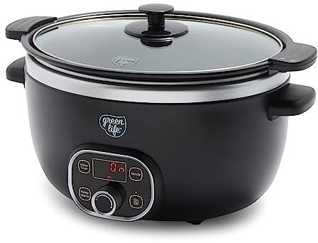 GreenLife Mijoteuse en céramique de 6 litres, sans PFAS, programmable, amovible, saine et antiadhésive pour les grandes familles, à saisir sur la cuisinière, garder au chaud, minuterie numérique,