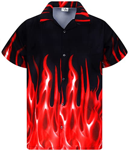 King Kameha Funky Hawaiian Shirt, Men, Shortsleeve, Flames, Red, M