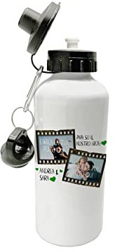 Puzzletee Borraccia Personalizzabile Festa del papà - 2 Foto - Nomi - Papà sei il nostro eroe - Love - Gadget Papà - Idea Regalo Festa del papà