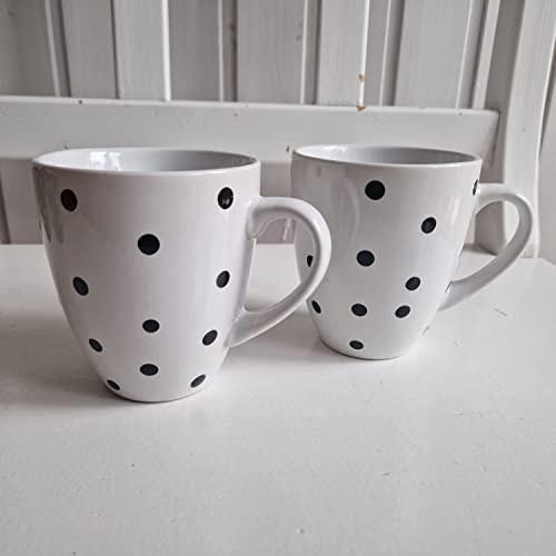 Arinosa Tassenset Weiß Schwarz 2 er Nostalgie Punkte Kaffeebecher Teebecher 380 ml