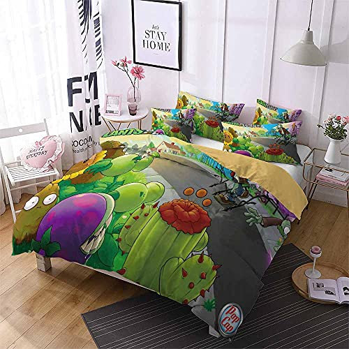 LISaINmAy Plants Vs Zombies 3 Pieces Bedding Set with 2 Pillowcases Duvet Cover with Zipper Closure Prevent Allergy (Double(200x200cm),Style 02)