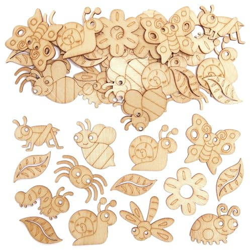 Baker Ross FC721 Bug Mini Wooden Shapes - Pack of 100, Wood Crafts for Kids, Card Making Supplies, Bug