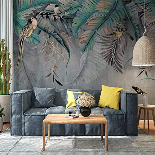 SELIE Papier Peint Jungle Fleurs Et Oiseaux De La Jungle Papier Peint Panoramique Moderne Décoration Murale, 200 x 140cm(LXH)