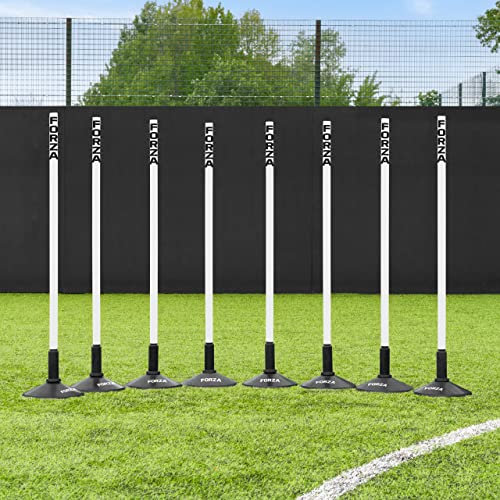 FORZA Fußball Slalomstangen | 1 m Höhe & 34 mm Dicke | 8er-Set | Optionale Gummibasen (Mit Gummibasen, 100 cm | Weiß)