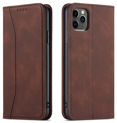 OKZone Kompatibel mit iPhone 12/12 Pro (6,1 Zoll) Hülle, Magnet Leder Tasche Handyhülle, Kartenfächer Schutzhülle, [Premium PU Leder] Flip Klappbare Stoßfeste Magnetische Standfunktion (Braun)
