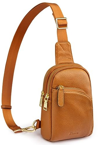 S-ZONE Damen Echtes Leder Brust Umhängetasche RFID-Blockierung Kleine Brusttasche Unisex Sling Bag Crossbody bag Schultertasche