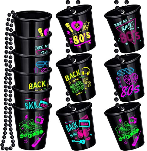 12 Pack 80s Theme Party Decorations Party Shot Glass on Beaded Plastic Cups Accessories Back to The 80s Retro Favors for 1980s Birthday Supplies