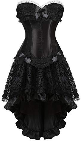 Grebrafan Burlesque Corsage mit Rock Reißverschluss Korsett Karneval kostüm Damen (EUR(30-32) XS, Schwarz)