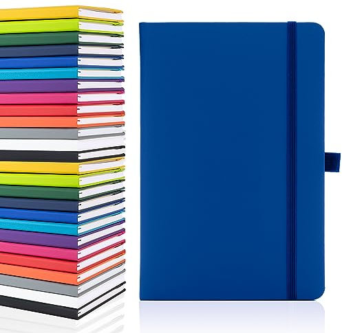 Notes London Blanko-Seiten-Notizbuch, A5, weiß, unliniert, blanko, Stiftschlaufe, Band und Papiertasche, mittelfester Einband, Notizbuch, umweltfreundlich, nachhaltiges Papier (blau)