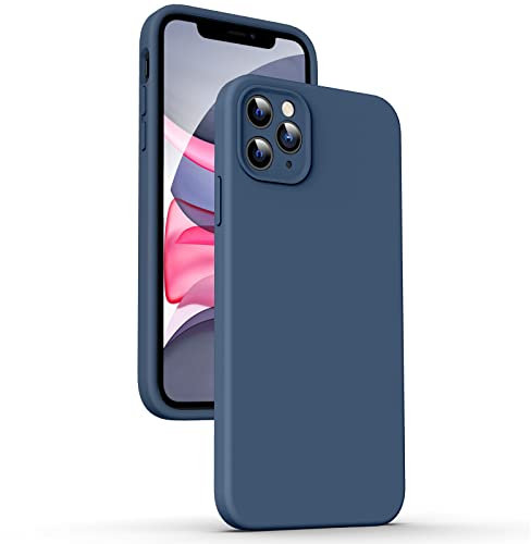 Supdeal Liquid Silikon Hülle für iPhone 11 Pro Max, [Flacher Kante Design] [Kameraschutz] [Anti Fingerabdruck] 4 Schicht Schützen Kratzfest Sturzsicher Flüssige Silikon Handyhülle, 6,5, Dunkel blau