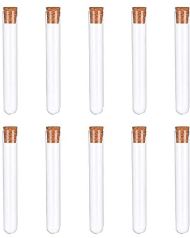 10pcs Clear Plastic Test Tubes with Cork Stoppers,Transparent Plastic Test Tubes,Sealing Storage Test Tube for Jewelry Seed Beads Powder Spice Liquid Storage,Lab Use or Decoration(16 * 100mm)