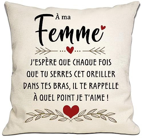 Cadeau pour femme J'espère qu'à chaque fois que tu serres ce coussin dans tes bras, il te rappelle à quel point je t'aime Housse de coussin Épouse Anniversaire Saint-Valentin Cadeau de Noël(épouse)