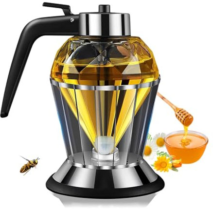 Otufan Honigspender Glas Mit Ständer - 200ml Sirup Spender - Presstyp Sirup Spender - Transparent Acryl Diamantglas Honig Frisur Geeignet Honigglas Für Restaurant Küchen