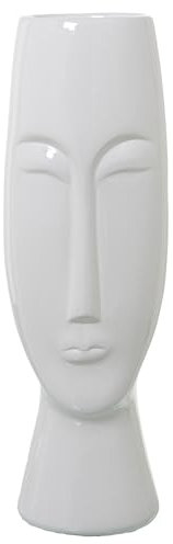 Bodenvase mit Gesicht aus Keramik in weiß glänzend 15x15x50 cm