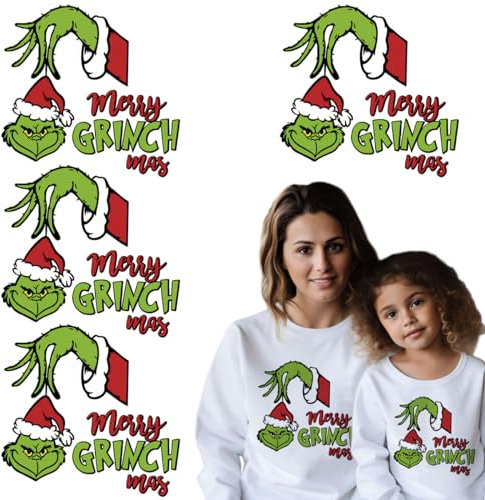 Christmas Grinchs Bügelbilder Weihnachten Wärmetransfers Vinyl Cartoon Weihnachten Grün Monster HTV Bügelpapier für T-Shirt Kleidung Hut Kissen Rucksack DIY Bastelbedarf (gch8)