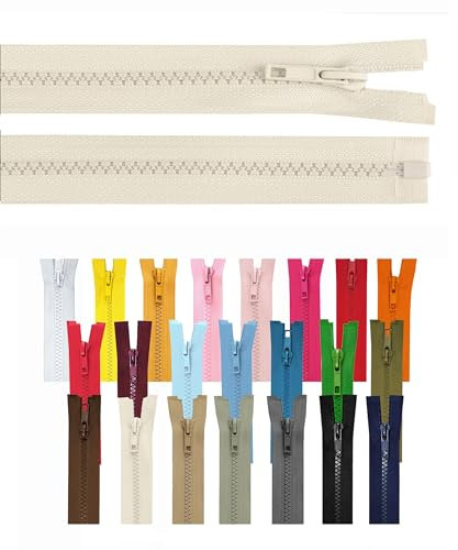 Reißverschluss teilbar Jackenreißverschluss Kunststoff Krampe Zähne grob 5mm Jacken Mantel Taschen Creme_Beige 40cm