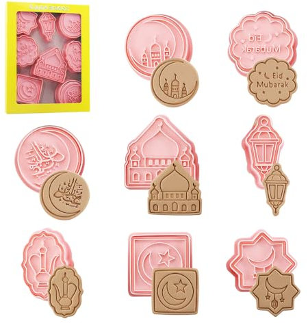 8 Stück Eid Mubarak Ausstechformen,Ramadan Ausstechformen,Keksstecher Eid Mubarak,Keksausstecher Ramadan,Plätzchen Ausstecher 3D,Ramadan Keksausstecher,Muslimische Ausstechformen (Ramadan-A)