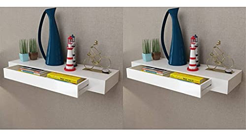 KTHLBRH Wandregal für Ecke Dekorative Regale Multifunktionales Wandregal Wandregal Hängeregal mit Schubladen 2 STK. Weiß 80 cm Geeignet für Wohnzimmer, Schlafzimmer, Büro