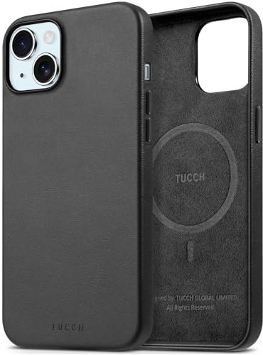 TUCCH PU Leather Case for iPhone 15 Plus (6.7) 2023, Protective Magnetic Shockproof Slim Anti-Slip Phone Cover [Wireless Charging][Anti-Fingerprint] Compatible with iPhone 15 Plus, Black