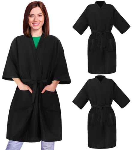 Syhood 2 Pieces Salon Robes Client Black Gown 2 Pockets for women