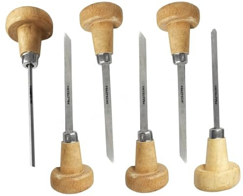 PRAZTECH ® Nuovi bulini da 6 Pezzi con Manici in Legno | Set di Orologi per incisori | Laboratorio di Utensili manuali per gioielliere | Fai da Te