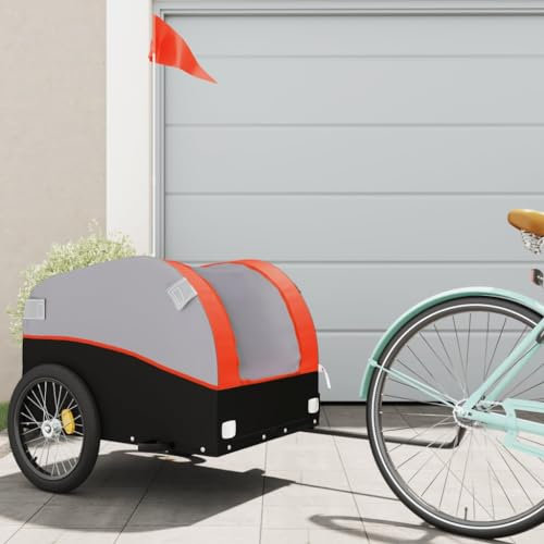 CIADAZ Lastenanhänger für Fahrrad Schwarz und Orange 45 kg Eisen, Fahrradanhänger, Lastenanhänger Fahrrad, Anhänger Fahrrad, Lastenanhänger Für Transport - 94124