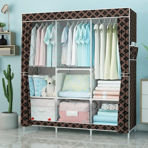 DETMOL Faltschrank 130x165x45 cm,Mit Reißverschluss Stoffschrank Kleiderschrank Mit Kleiderstange,Fächern Und Seitentasche,Für Schlafzimmer,Ankleidezimmer